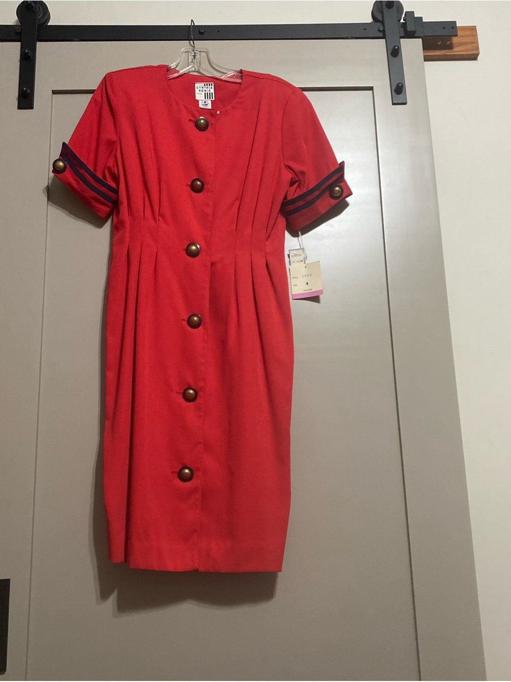 Vintage 80’s NWT Classic Red Midi Dress with Gold Buttons